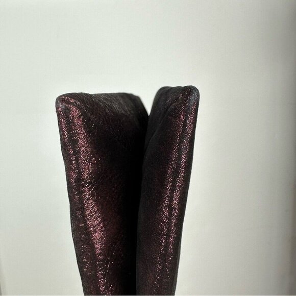 Anthropologie Women’s Maroon Leather Metallic Wristlet Small 5.5" X 7.5" - Picture 6 of 16